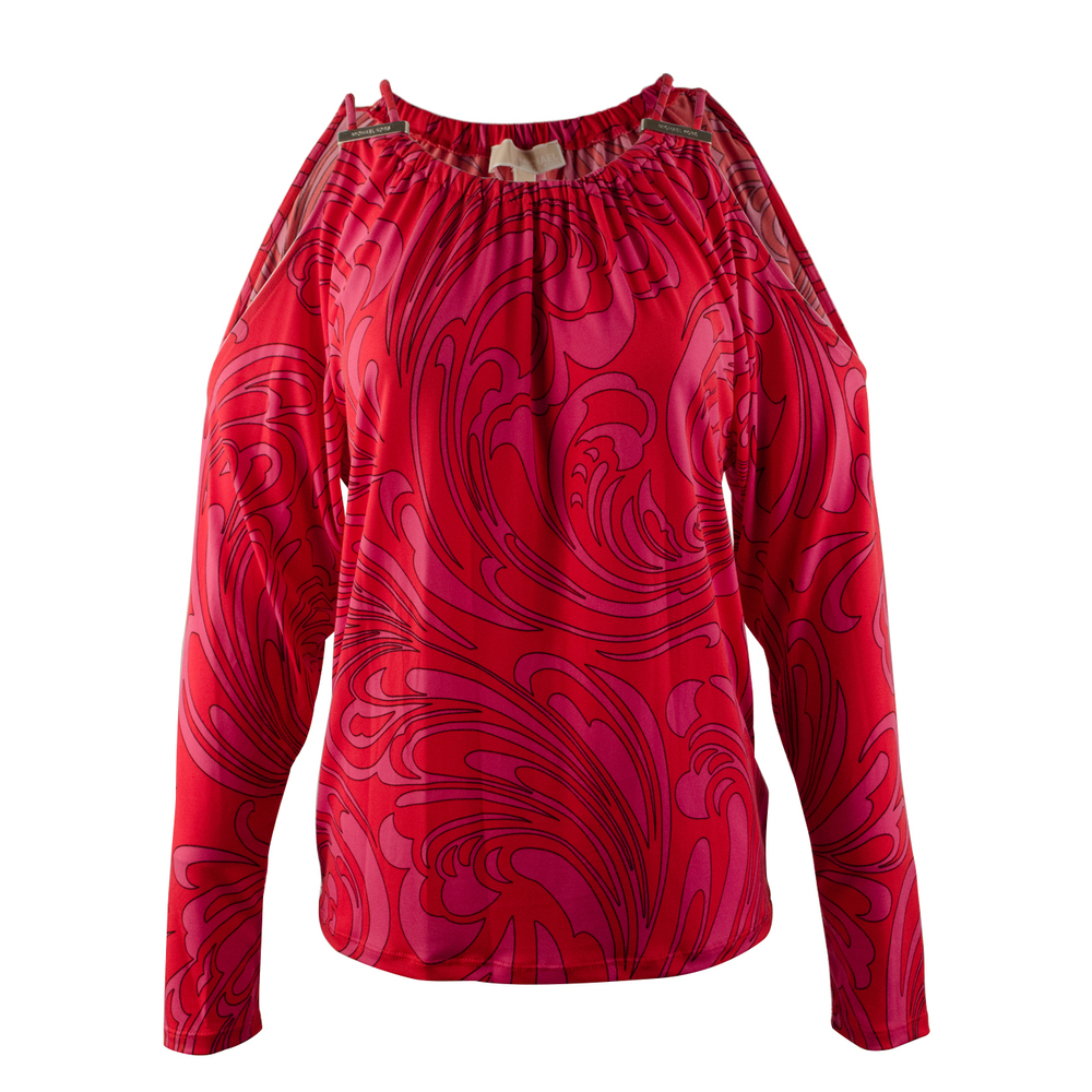 NWT Michael Kors Women's Paisley Double Strap Cold Shoulder Shirt Top $89.5